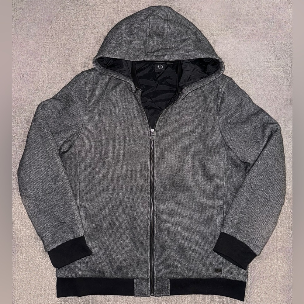 Armani Exchange Gray Heathered Bomber Hoodie Jacket - XXL